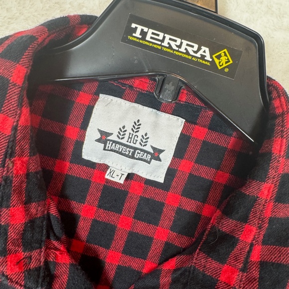 Harvest Gear Buffalo Plaid Shirt Mens Size XLT Red Black Flannel Long Sleeve - Picture 2 of 9